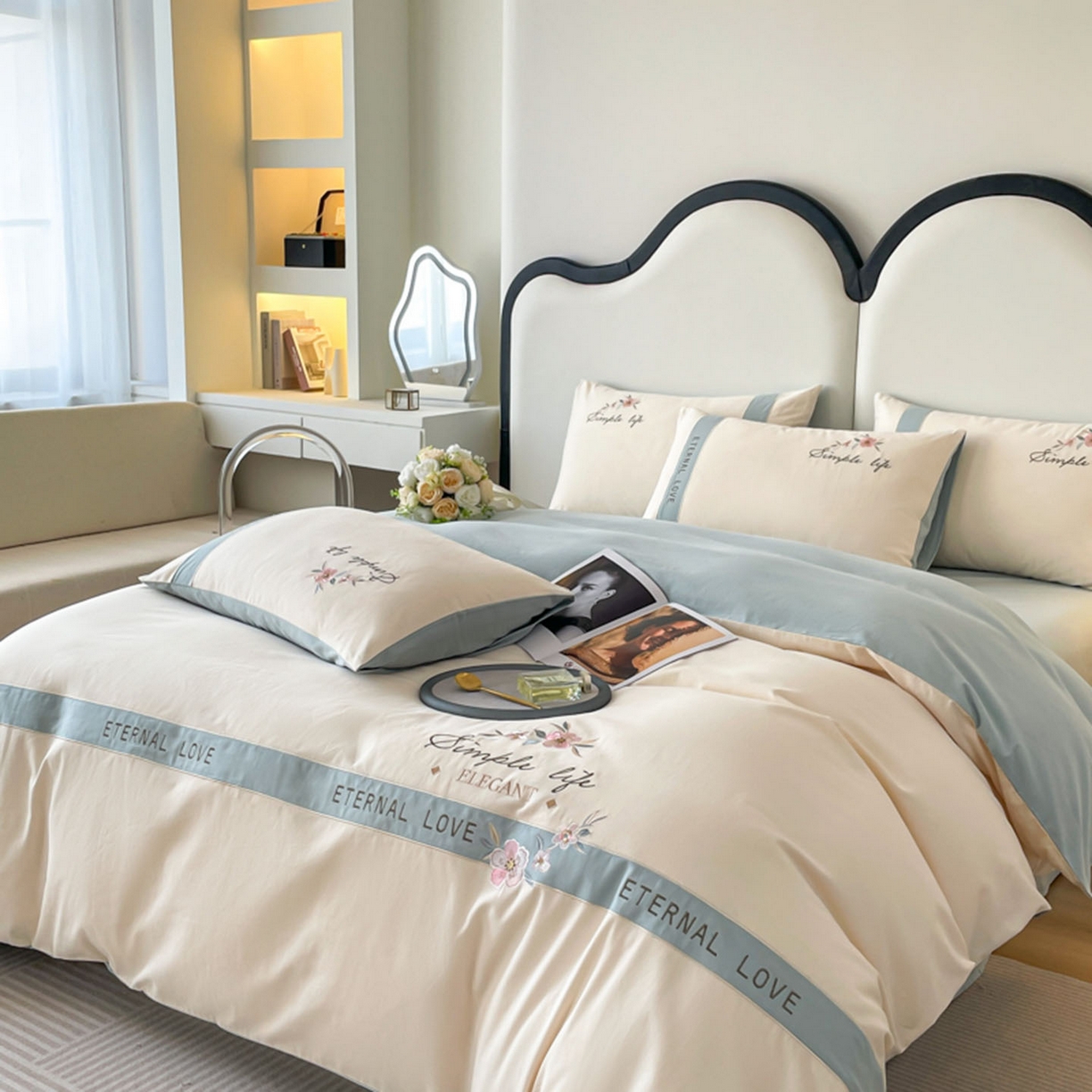 91家纺网 家纺一手货源 找家纺 （总）欣宜家纺 2025年秋冬新款纯棉全棉长绒棉磨毛不掉毛刺绣款绣花四件套-送高档礼盒