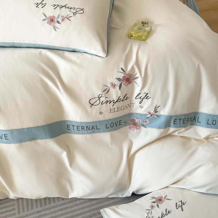 91家纺网 家纺一手货源 找家纺 （总）欣宜家纺 2025年秋冬新款纯棉全棉长绒棉磨毛不掉毛刺绣款绣花四件套-送高档礼盒