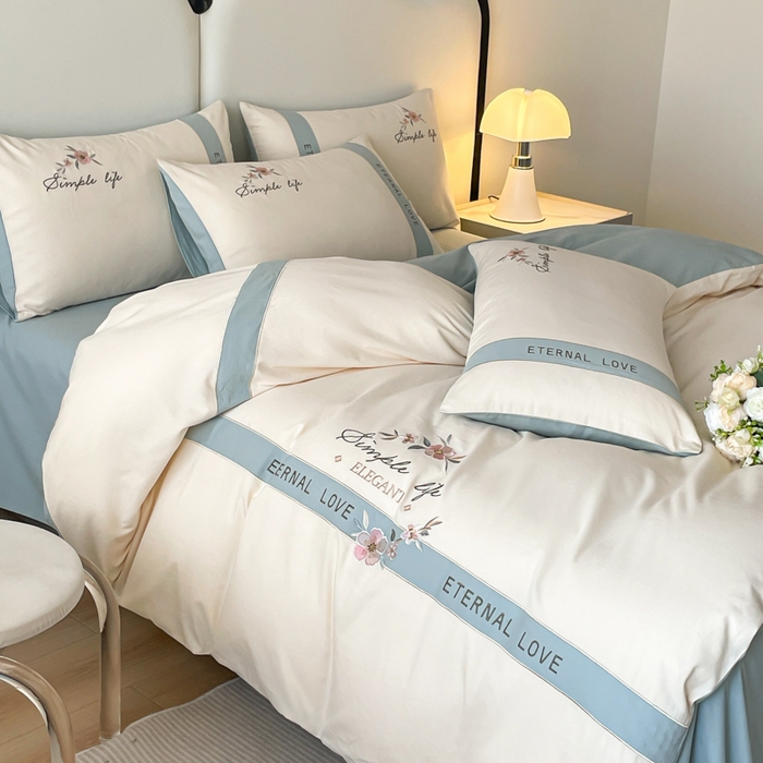 91家纺网 家纺一手货源 找家纺 （总）欣宜家纺 2025年秋冬新款纯棉全棉长绒棉磨毛不掉毛刺绣款绣花四件套-送高档礼盒