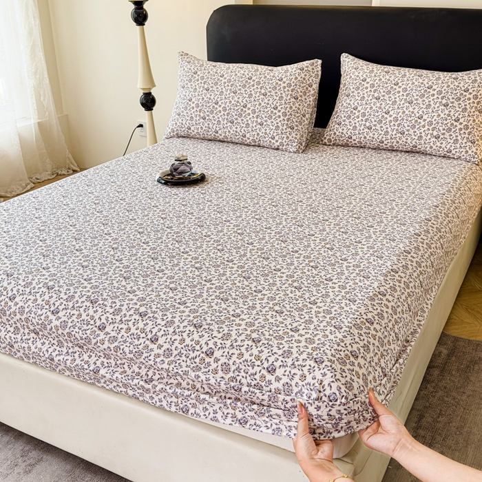 91家纺网 家纺一手货源 找家纺 欣宜家纺 2025新款高克重双层纱仿麻皱皱纱原麻床笠 晴雪