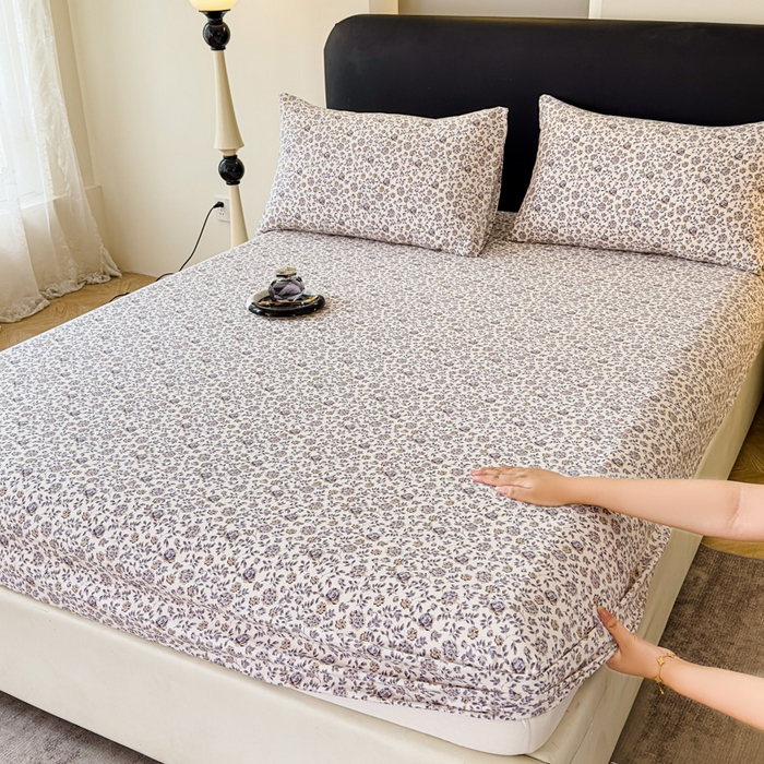 91家纺网 家纺一手货源 找家纺 欣宜家纺 2025新款高克重双层纱仿麻皱皱纱原麻床笠 晴雪