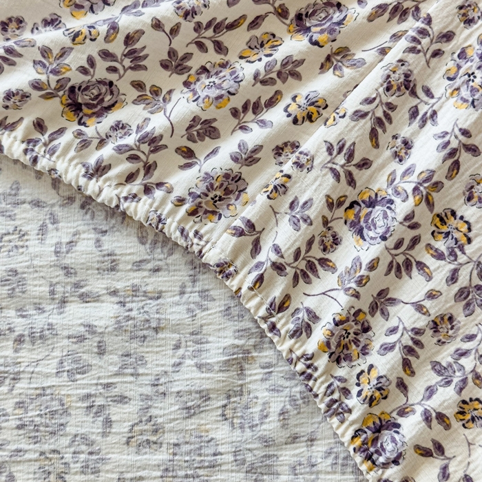 91家纺网 家纺一手货源 找家纺 欣宜家纺 2025新款高克重双层纱仿麻皱皱纱原麻床笠 晴雪