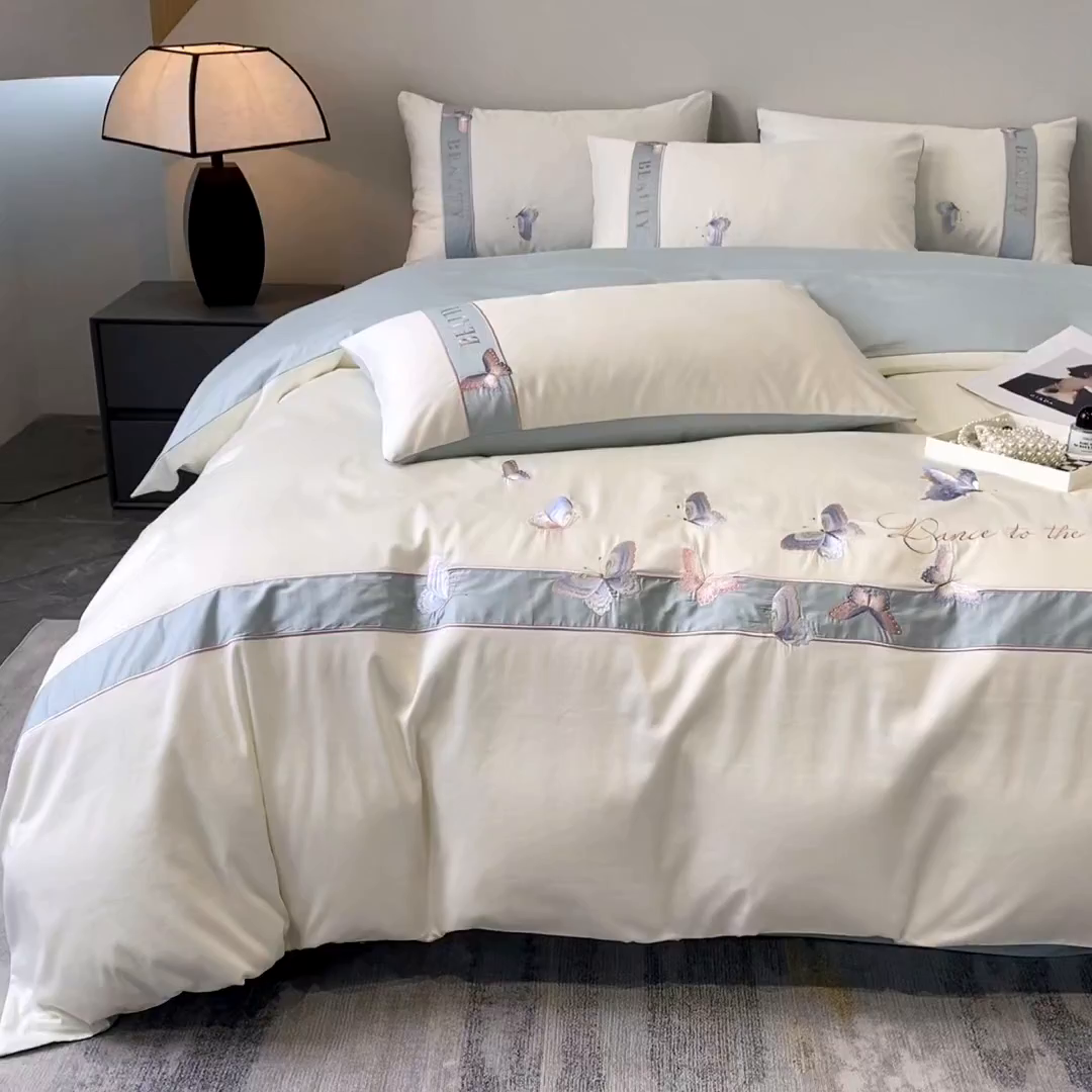 91家纺网 家纺一手货源 找家纺 （总）欣宜家纺 2025年新款全棉长绒棉绣花四件套刺绣轻奢床上用品-送高档礼盒