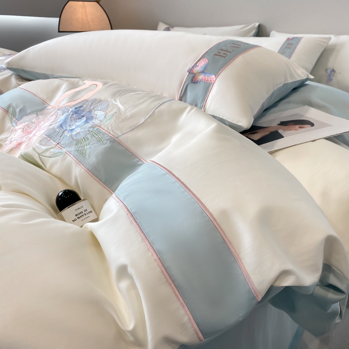 91家纺网 家纺一手货源 找家纺 （总）欣宜家纺 2025年新款全棉长绒棉绣花四件套刺绣轻奢床上用品-送高档礼盒