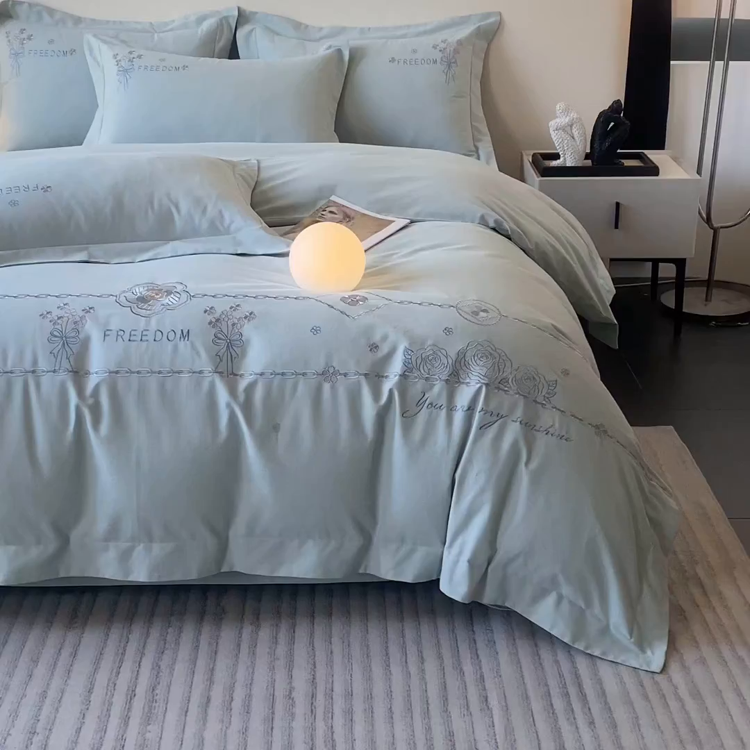 91家纺网 家纺一手货源 找家纺 （总）欣宜家纺 2025新款秋冬纯棉全棉长绒棉刺绣磨毛高端礼盒床品四件套-马赛系列（包含买家秀）