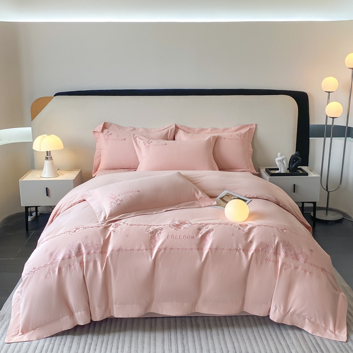 欣宜家纺 2025新款秋冬纯棉全棉长绒棉刺绣磨毛高端礼盒床品四件套-马赛系列（包含买家秀） 马赛-轻奢粉