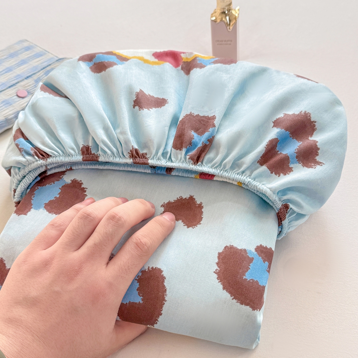 91家纺网 家纺一手货源 找家纺 博雅 2025新款全棉床笠小卡通印花床笠 豹纹小猫-蓝