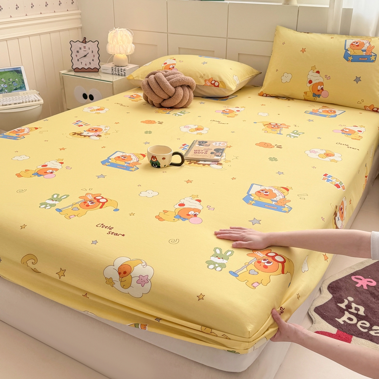 博雅 2025新款全棉床笠小卡通印花床笠 可爱星星人