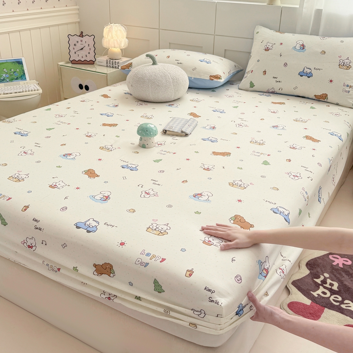 博雅 2025新款全棉床笠小卡通印花床笠 快乐汪星人