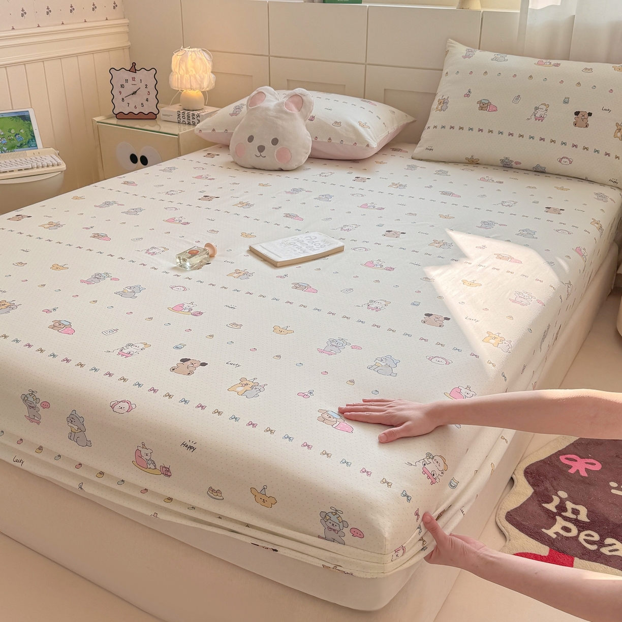 博雅 2025新款全棉床笠小卡通印花床笠 萌宠日记