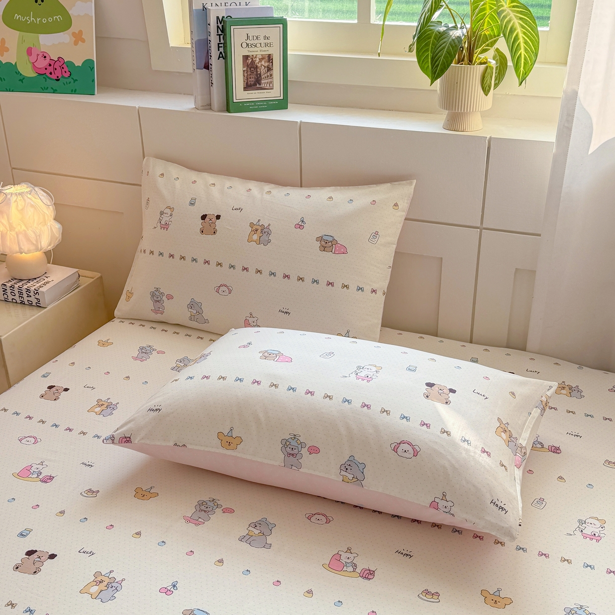 91家纺网 家纺一手货源 找家纺 博雅 2025新款全棉床笠小卡通印花床笠 萌宠日记