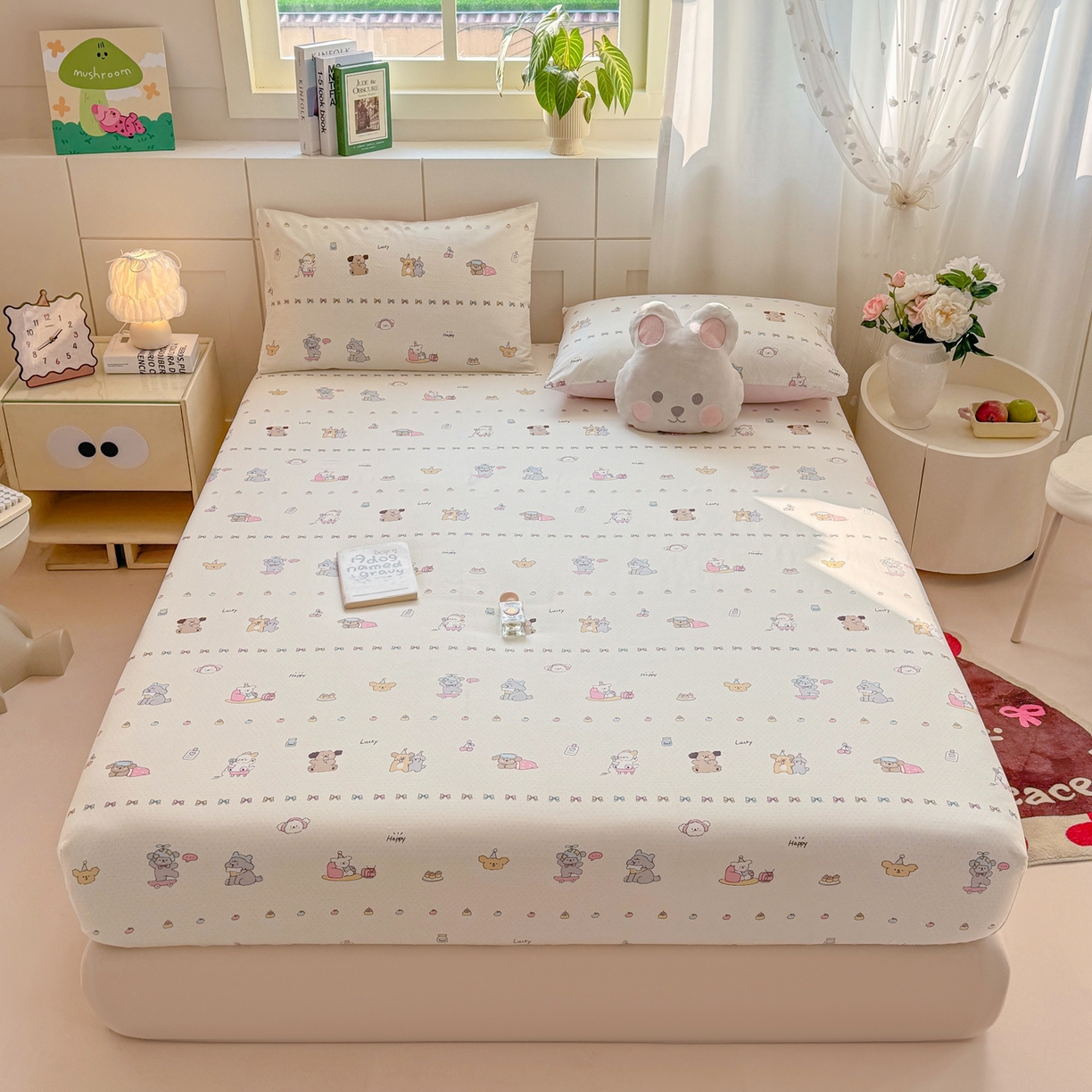 91家纺网 家纺一手货源 找家纺 博雅 2025新款全棉床笠小卡通印花床笠 萌宠日记