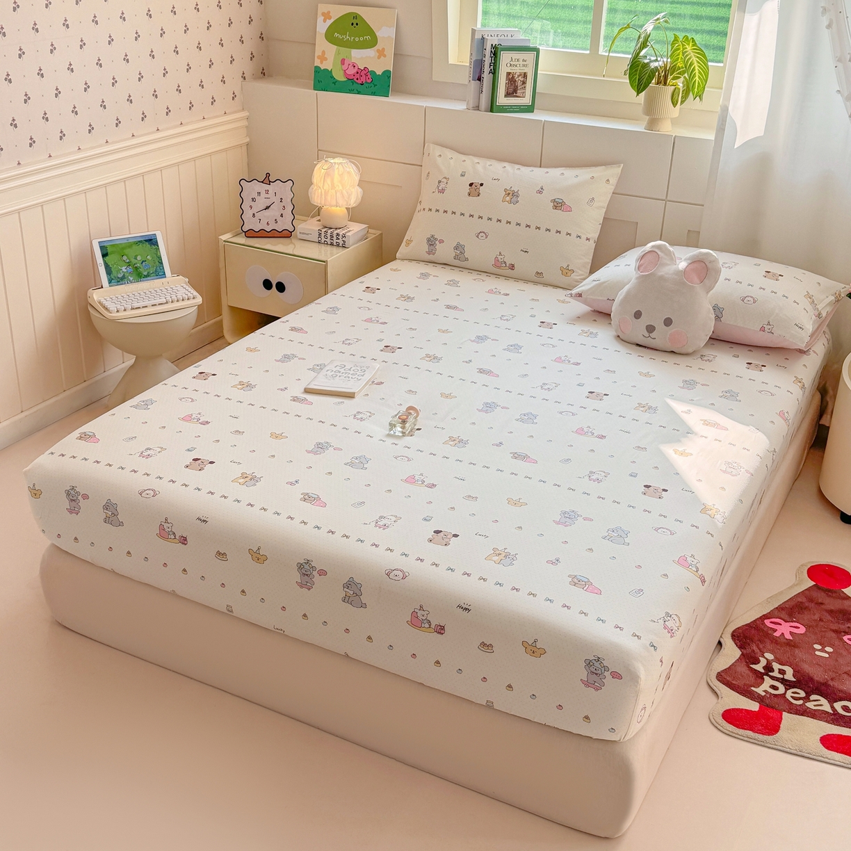 91家纺网 家纺一手货源 找家纺 博雅 2025新款全棉床笠小卡通印花床笠 萌宠日记