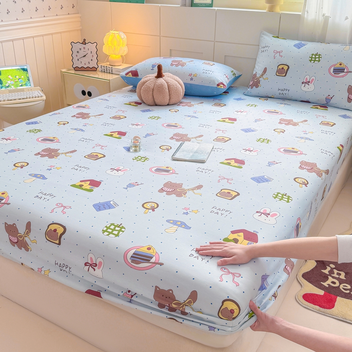 博雅 2025新款全棉床笠小卡通印花床笠 甜品屋