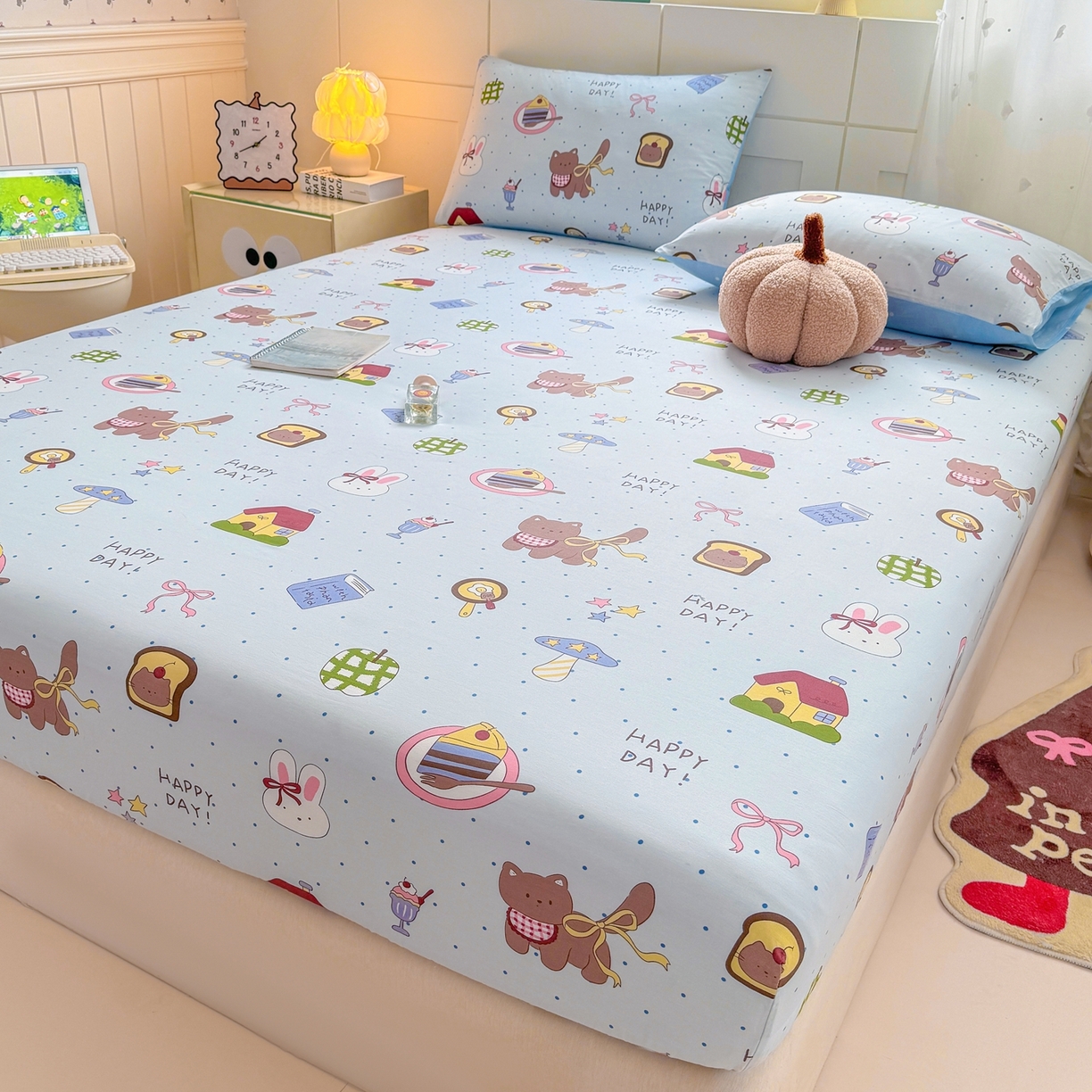 91家纺网 家纺一手货源 找家纺 博雅 2025新款全棉床笠小卡通印花床笠 甜品屋