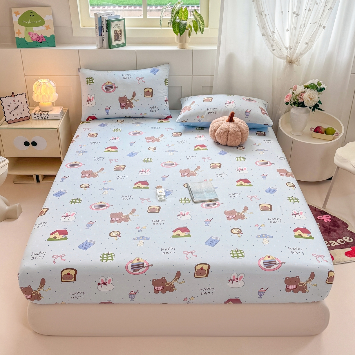 91家纺网 家纺一手货源 找家纺 博雅 2025新款全棉床笠小卡通印花床笠 甜品屋