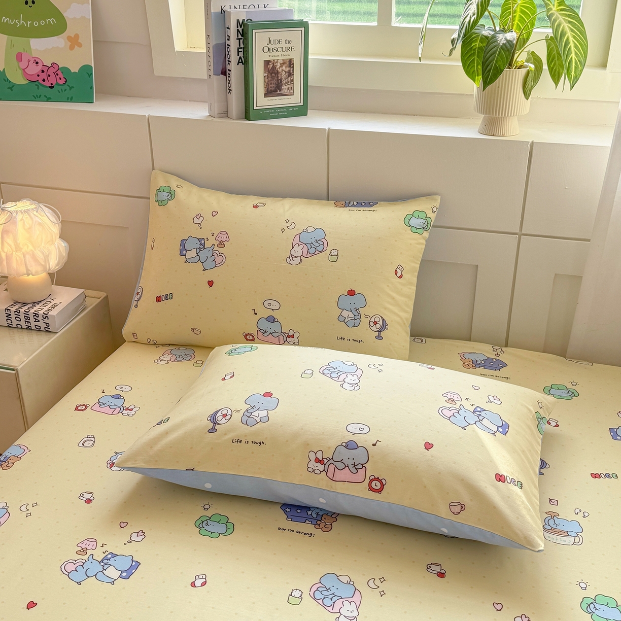 91家纺网 家纺一手货源 找家纺 博雅 2025新款全棉床笠小卡通印花床笠 晚安小象