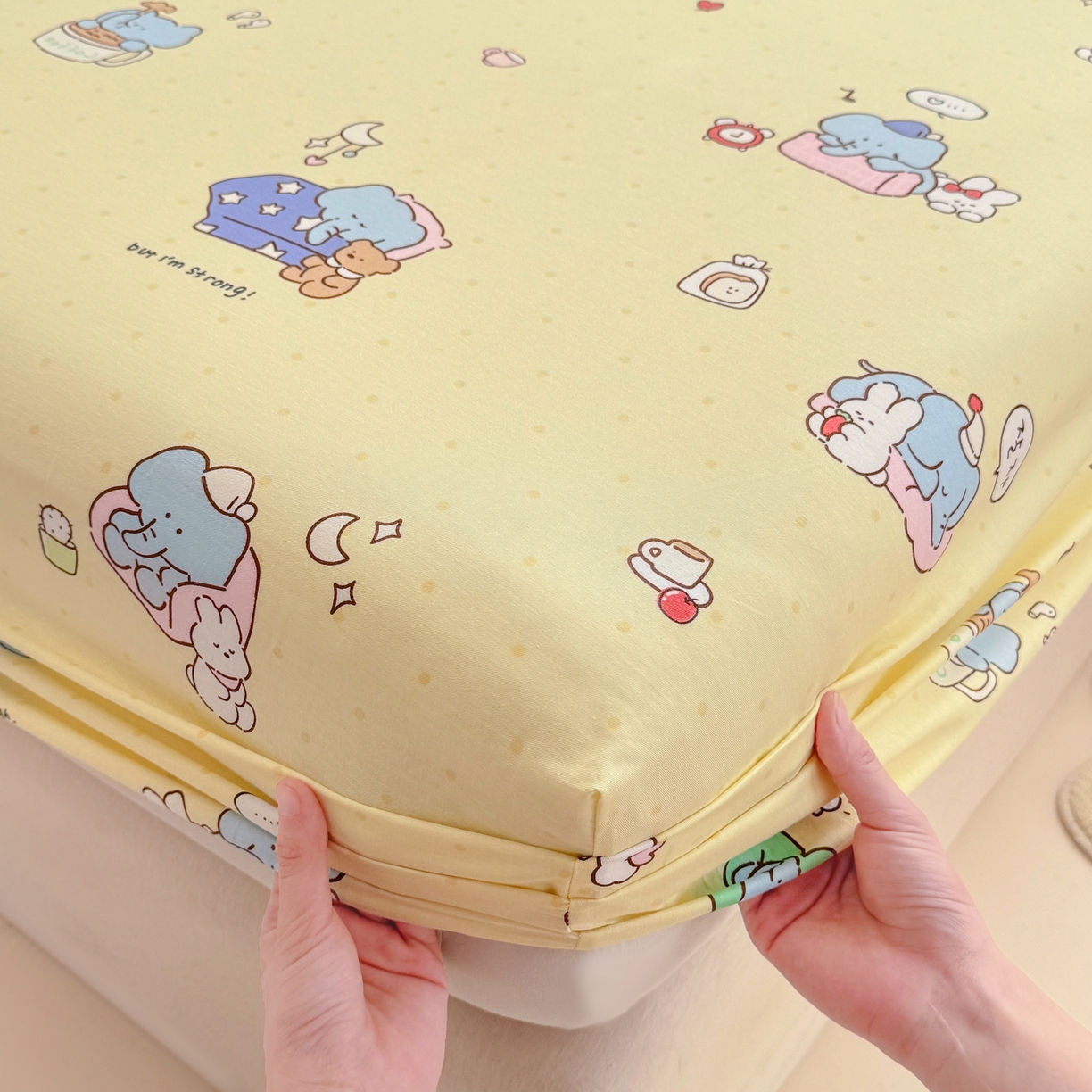 91家纺网 家纺一手货源 找家纺 博雅 2025新款全棉床笠小卡通印花床笠 晚安小象