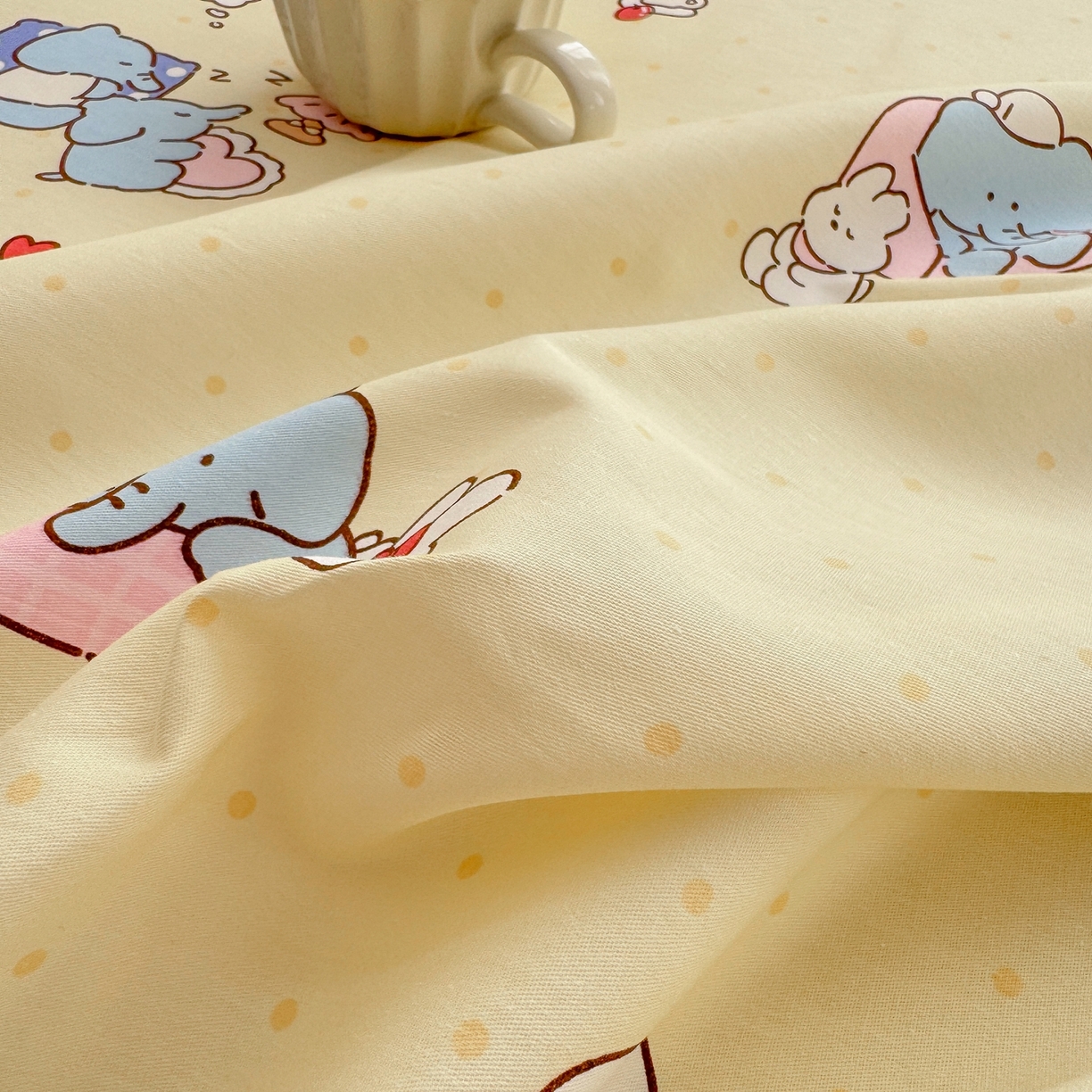 91家纺网 家纺一手货源 找家纺 博雅 2025新款全棉床笠小卡通印花床笠 晚安小象