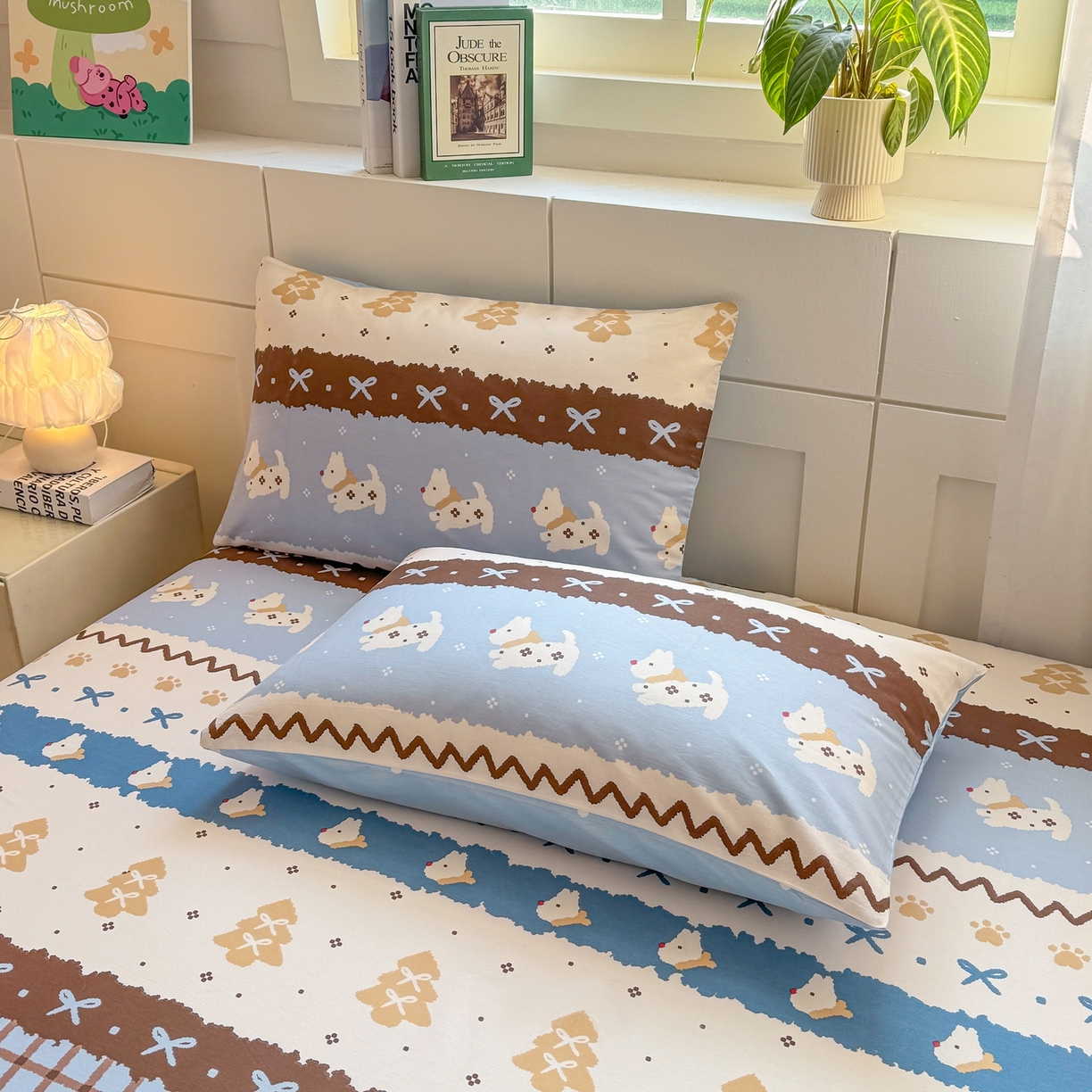 91家纺网 家纺一手货源 找家纺 博雅 2025新款全棉床笠小卡通印花床笠 雪地小狗