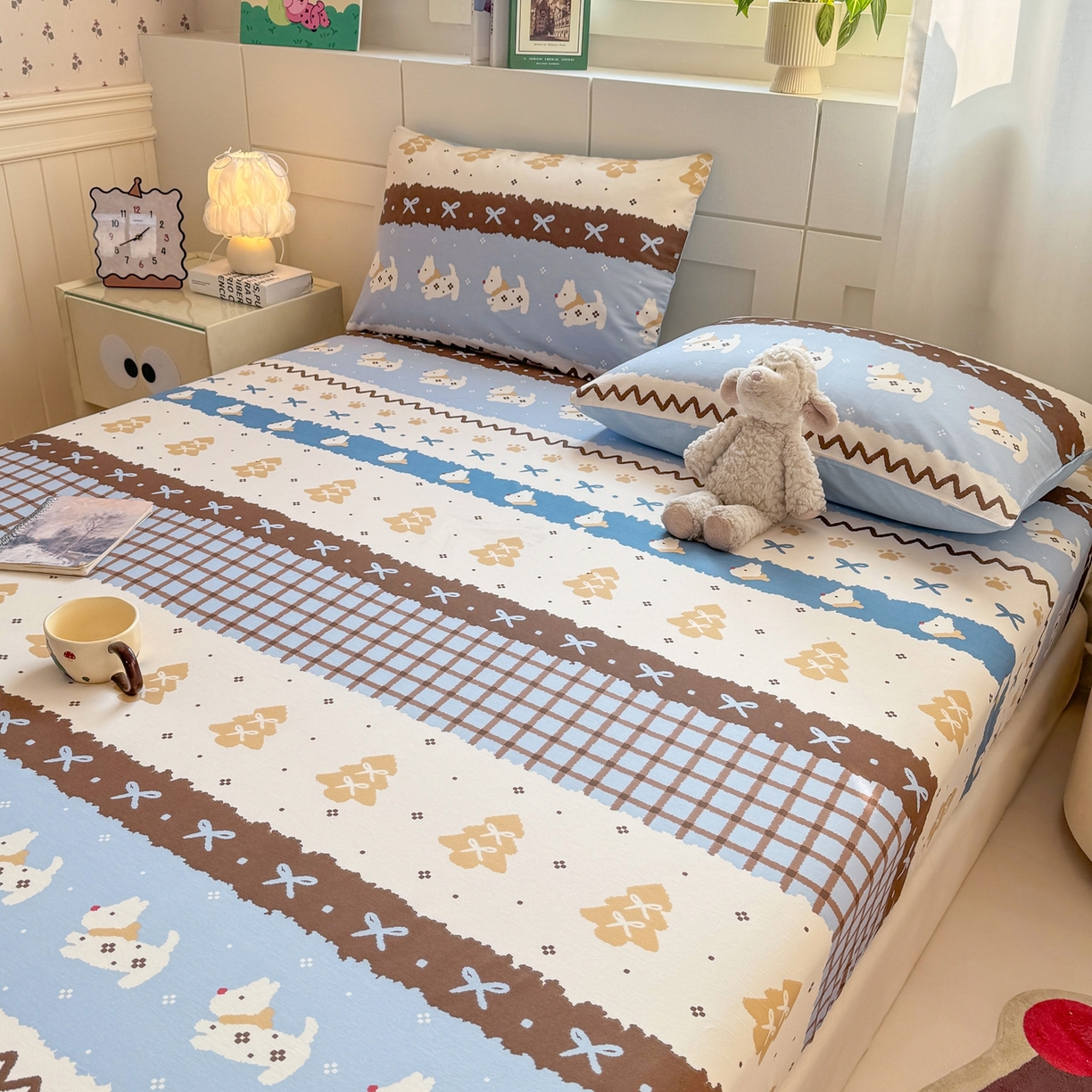 91家纺网 家纺一手货源 找家纺 博雅 2025新款全棉床笠小卡通印花床笠 雪地小狗