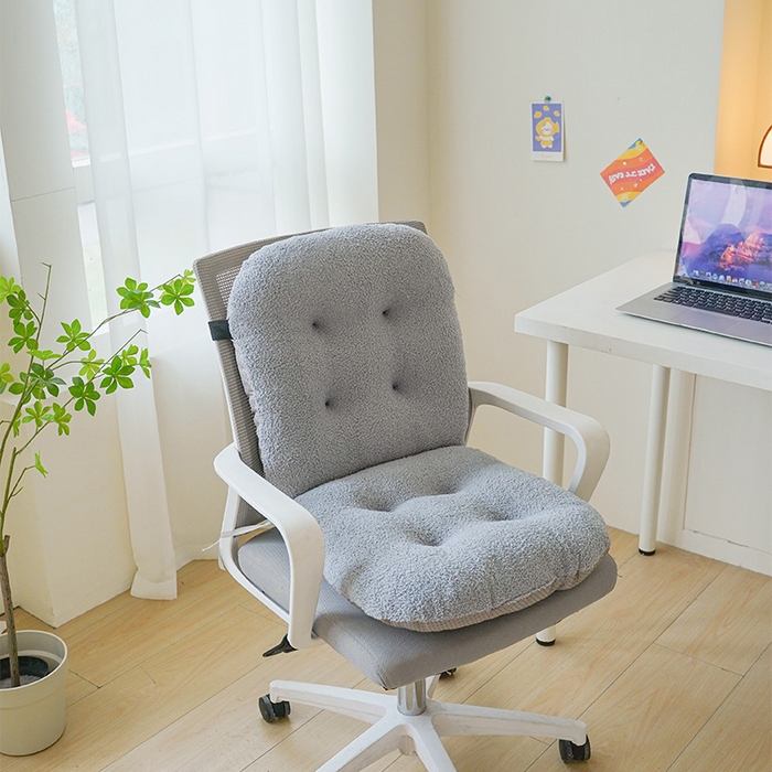 囍莱家纺 2026新款泰迪绒连体坐垫 蓝灰色