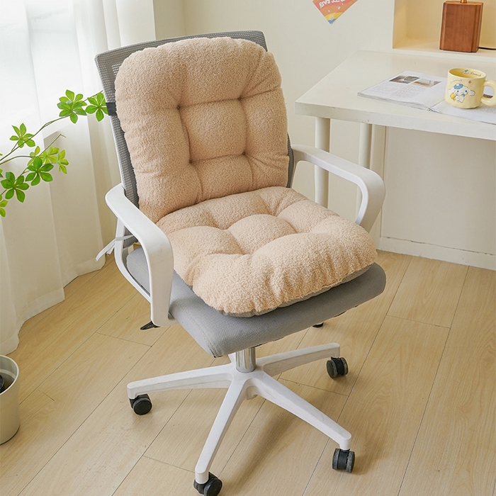 囍莱家纺 2026新款泰迪绒连体坐垫 米黄色