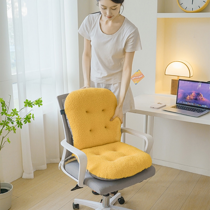 91家纺网 家纺一手货源 找家纺 囍莱家纺 2026新款泰迪绒连体坐垫 明黄色