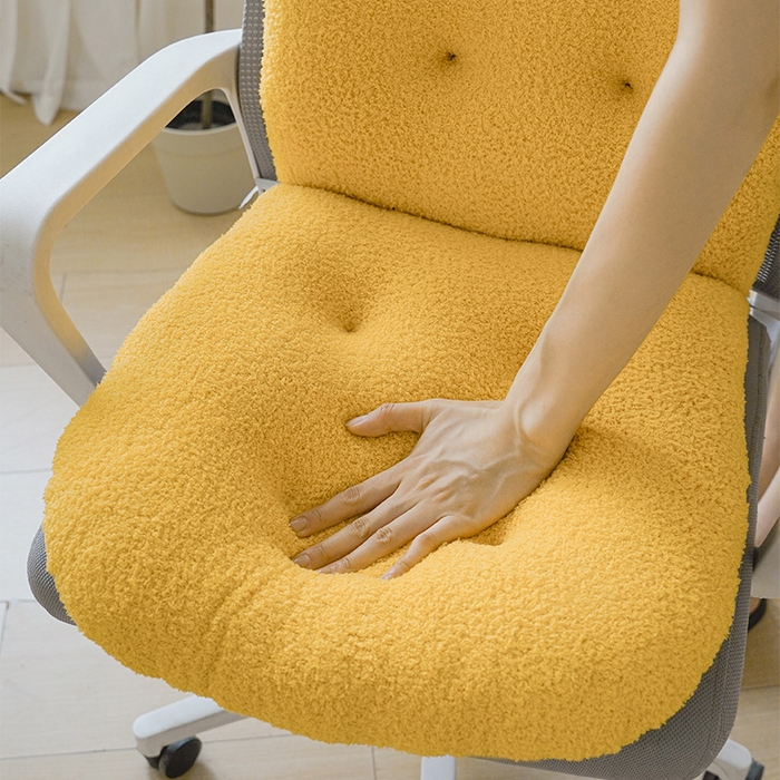 91家纺网 家纺一手货源 找家纺 囍莱家纺 2026新款泰迪绒连体坐垫 明黄色