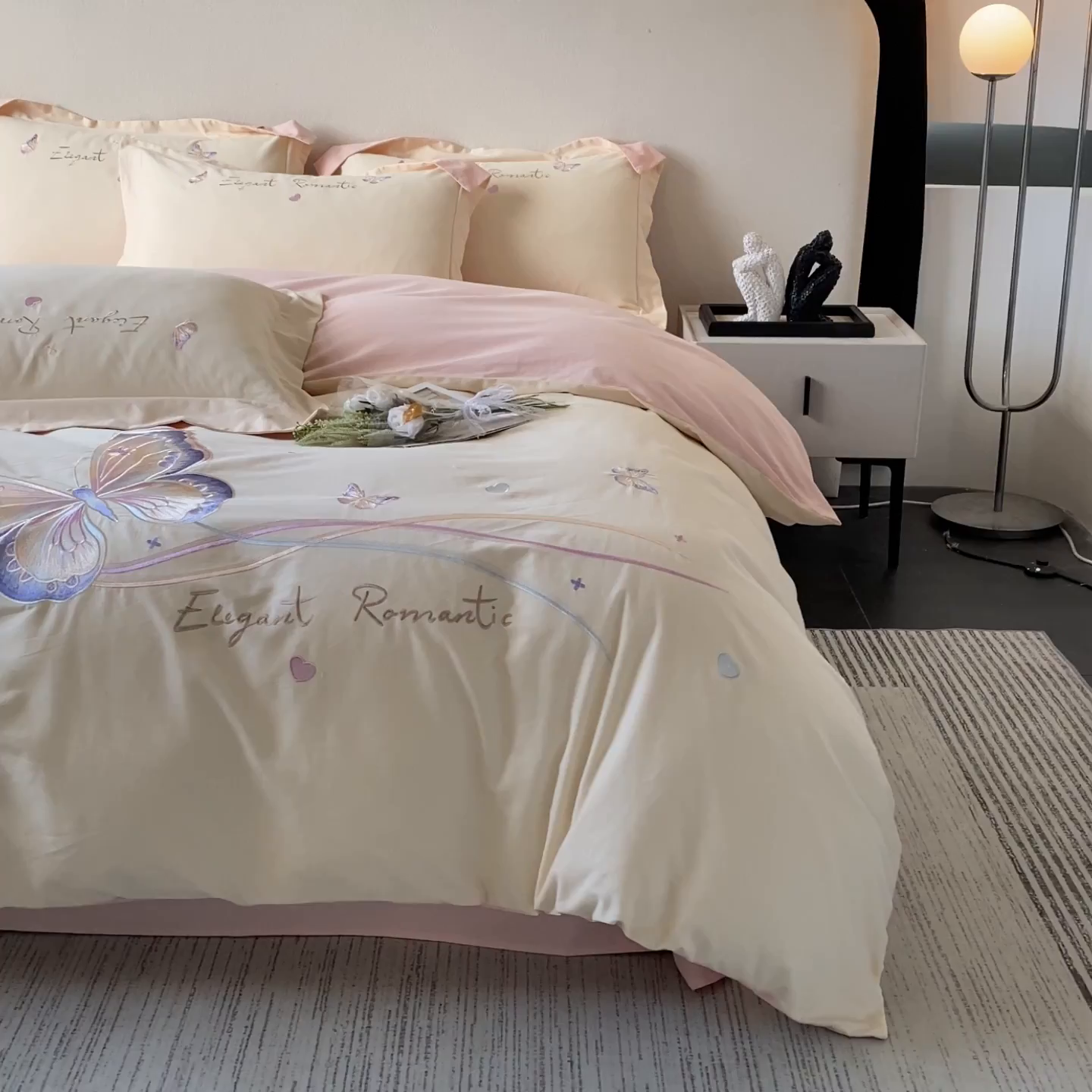 91家纺网 家纺一手货源 找家纺 （总）欣宜家纺 2025新款秋冬纯棉全棉长绒棉磨毛刺绣床上四件套高端礼盒-蝶町系列（含买家秀）