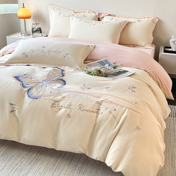 91家纺网 家纺一手货源 找家纺 （总）欣宜家纺 2025新款秋冬纯棉全棉长绒棉磨毛刺绣床上四件套高端礼盒-蝶町系列（含买家秀）