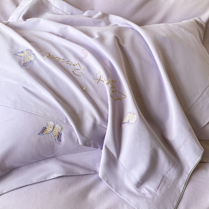 91家纺网 家纺一手货源 找家纺 欣宜家纺 2025新款秋冬纯棉全棉长绒棉磨毛刺绣床上四件套高端礼盒-蝶町系列（含买家秀） 蝶町-香芋紫