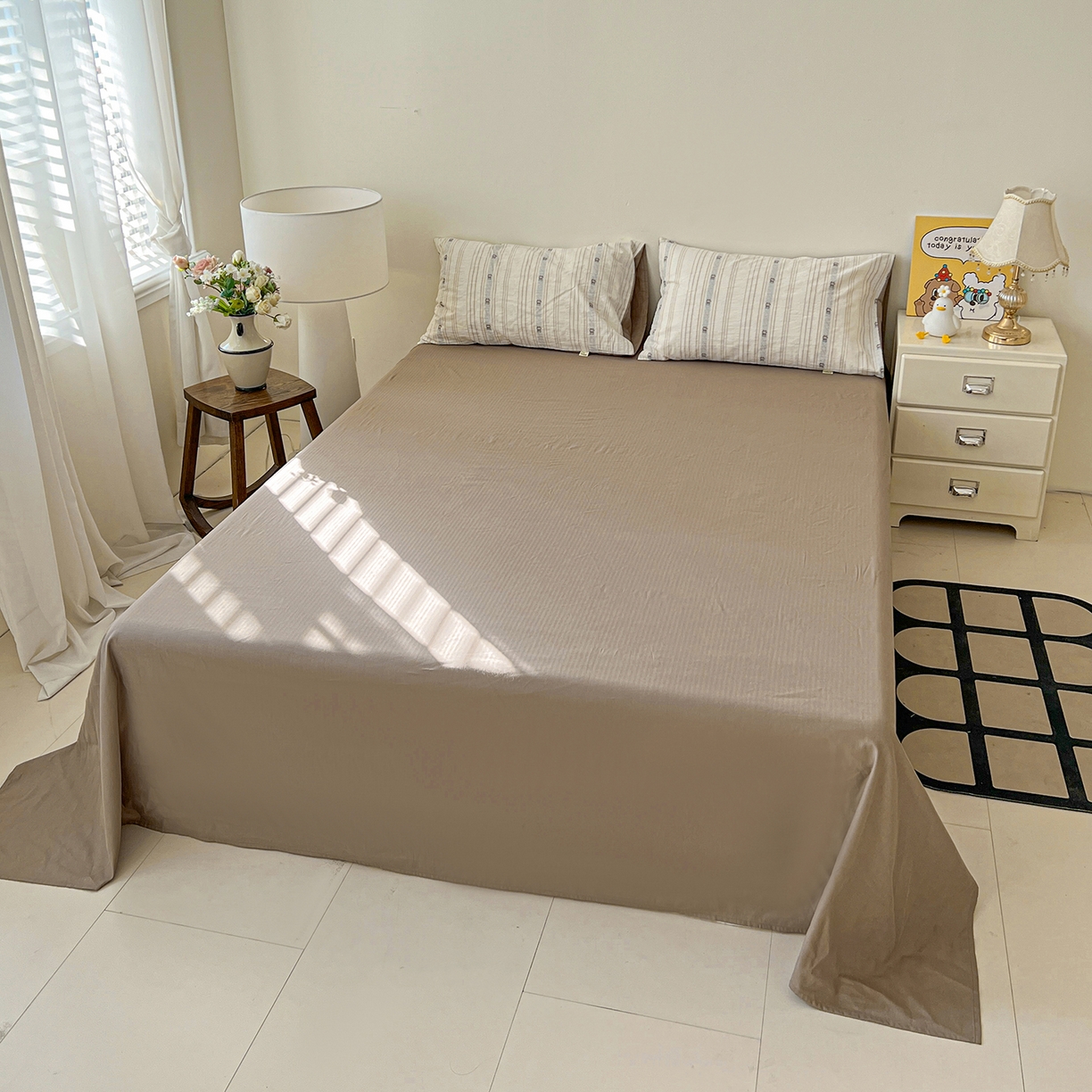 91家纺网 家纺一手货源 找家纺 锦彩家居 2026新款全棉色织提花剪花四件套小清新ins风小红书推荐——甜悠系列（提供买家秀） 可爱兔-咖