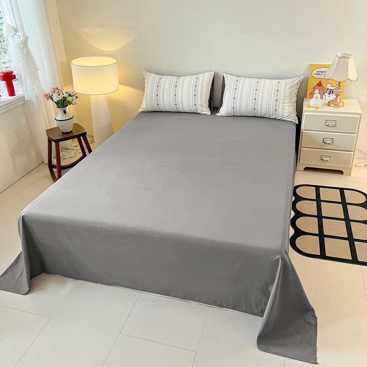 91家纺网 家纺一手货源 找家纺 锦彩家居 2026新款全棉色织提花剪花四件套小清新ins风小红书推荐——甜悠系列（提供买家秀） 小南瓜-灰