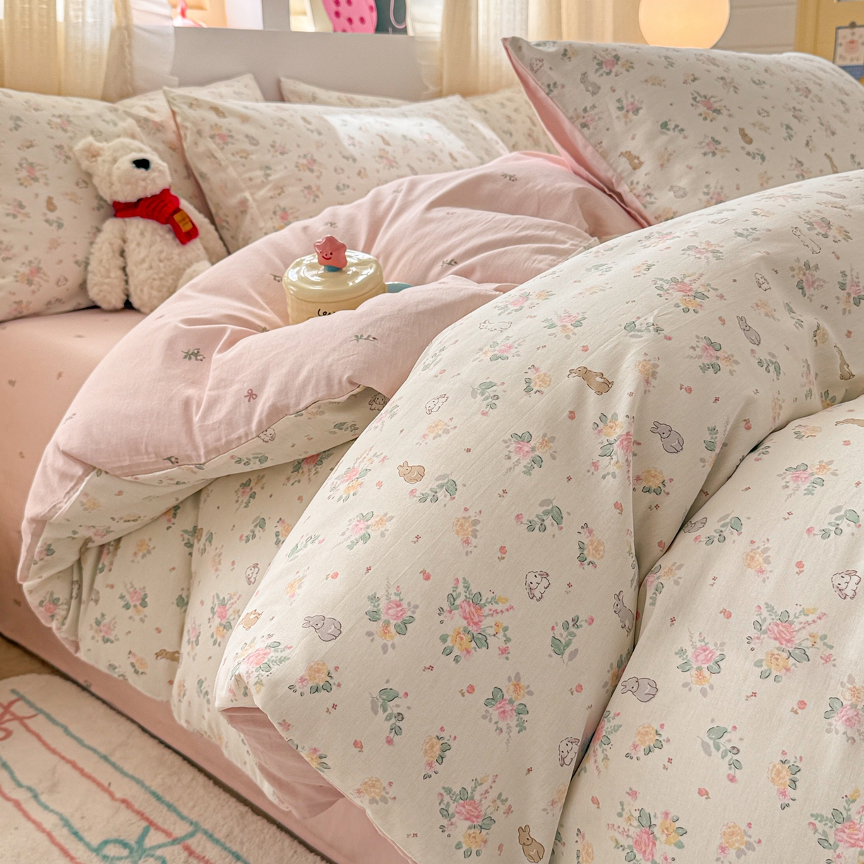 呗旺鹿 2026新款全棉40支12868花草系列四件套 花园兔