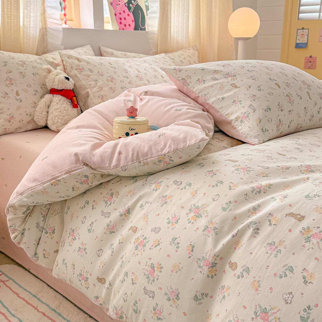 91家纺网 家纺一手货源 找家纺 呗旺鹿 2026新款全棉40支12868花草系列四件套 花园兔