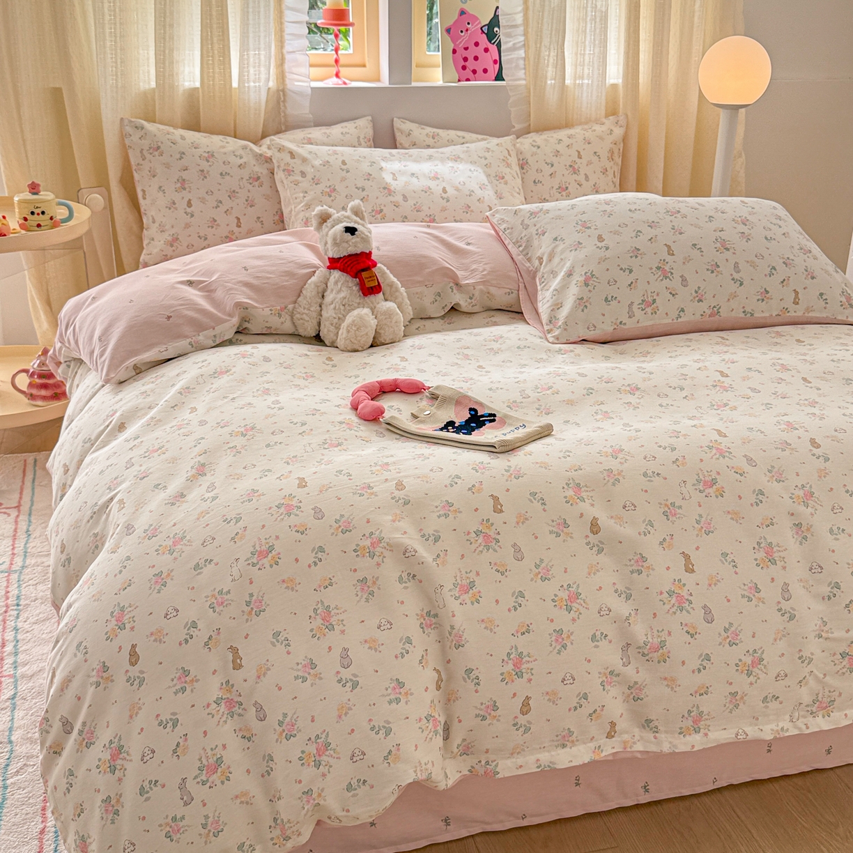 91家纺网 家纺一手货源 找家纺 呗旺鹿 2026新款全棉40支12868花草系列四件套 花园兔