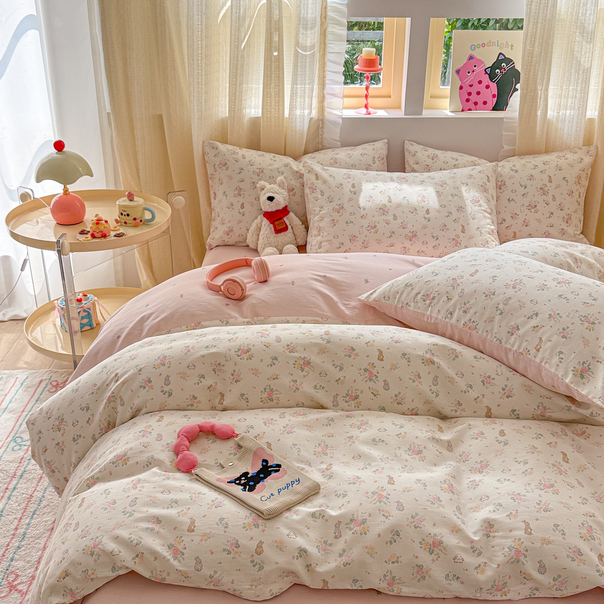 91家纺网 家纺一手货源 找家纺 呗旺鹿 2026新款全棉40支12868花草系列四件套 花园兔