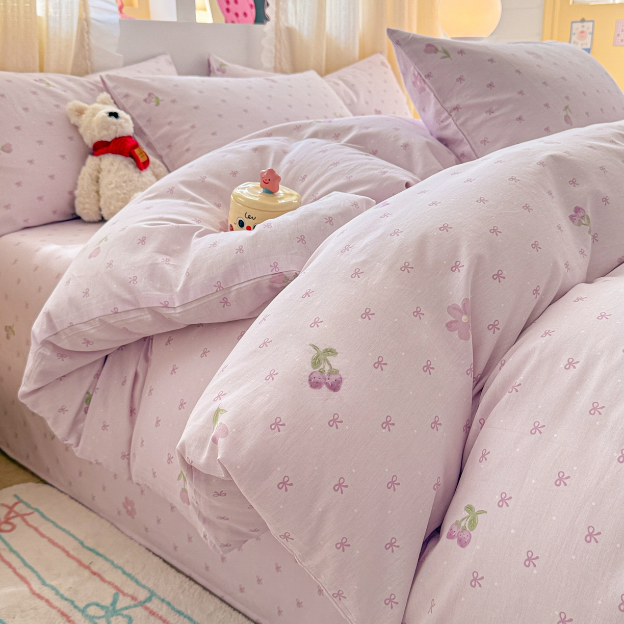 呗旺鹿 2026新款全棉40支12868花草系列四件套 紫韵