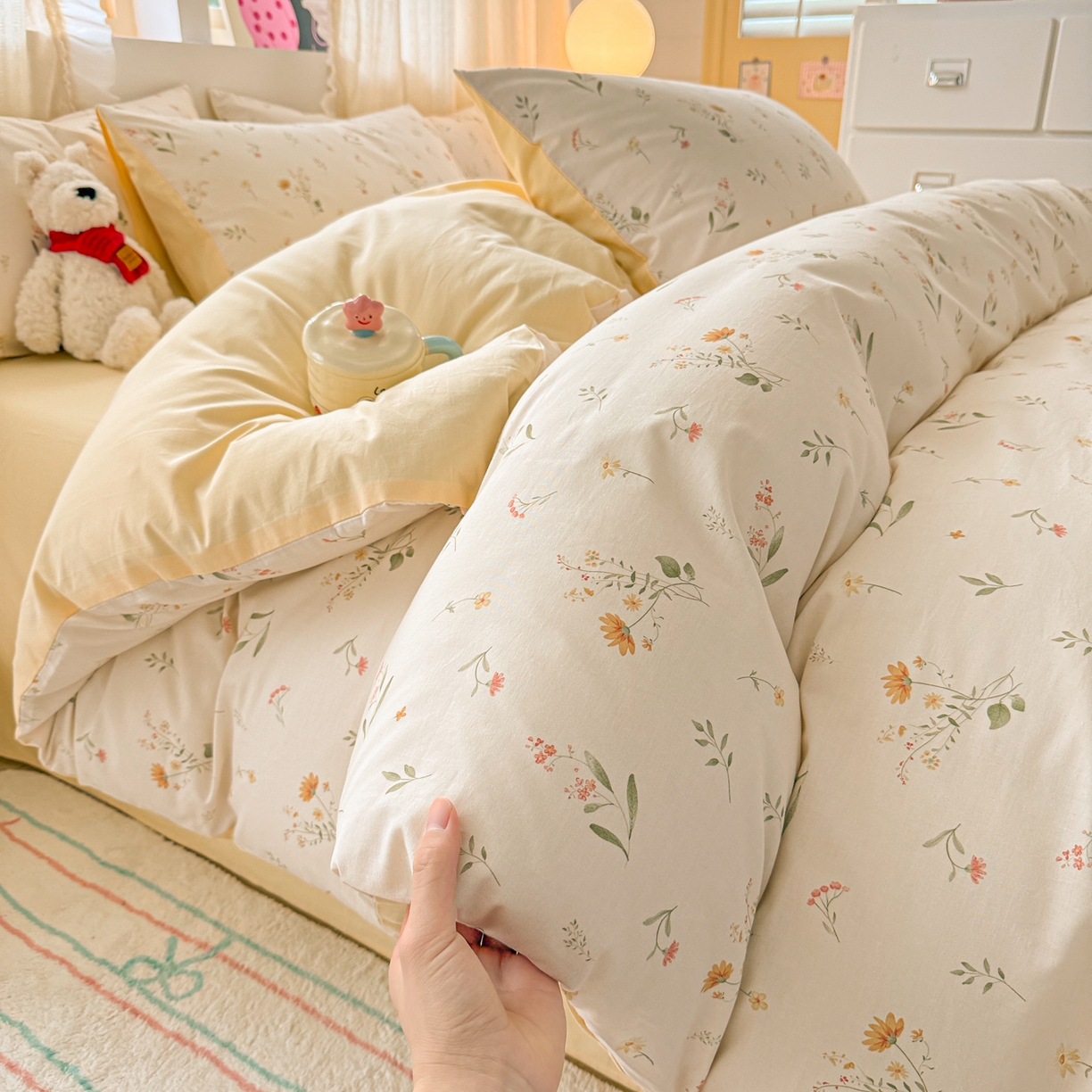 91家纺网 家纺一手货源 找家纺 呗旺鹿 2026新款全棉40支12868花草系列四件套 丰收