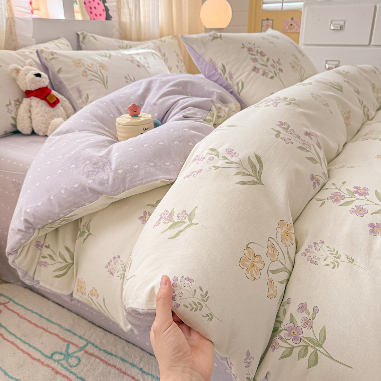 91家纺网 家纺一手货源 找家纺 呗旺鹿 2026新款全棉40支12868花草系列四件套 花海紫嫣