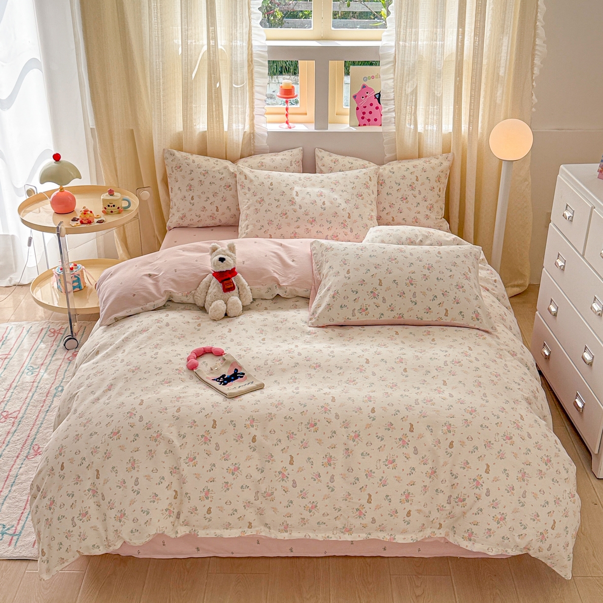 91家纺网 家纺一手货源 找家纺 呗旺鹿 2026新款全棉40支12868花草系列四件套 花园兔