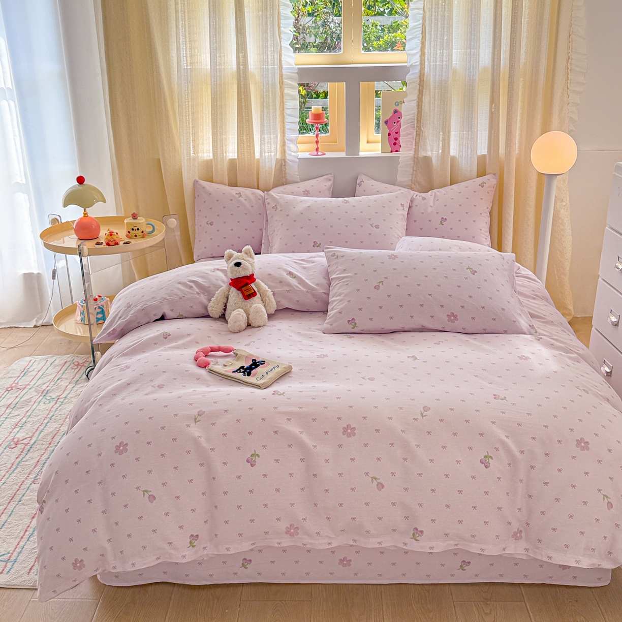 91家纺网 家纺一手货源 找家纺 呗旺鹿 2026新款全棉40支12868花草系列四件套 紫韵