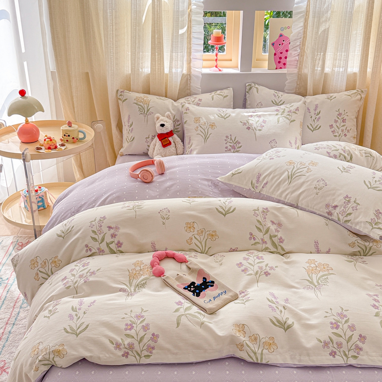 91家纺网 家纺一手货源 找家纺 呗旺鹿 2026新款全棉40支12868花草系列四件套 花海紫嫣