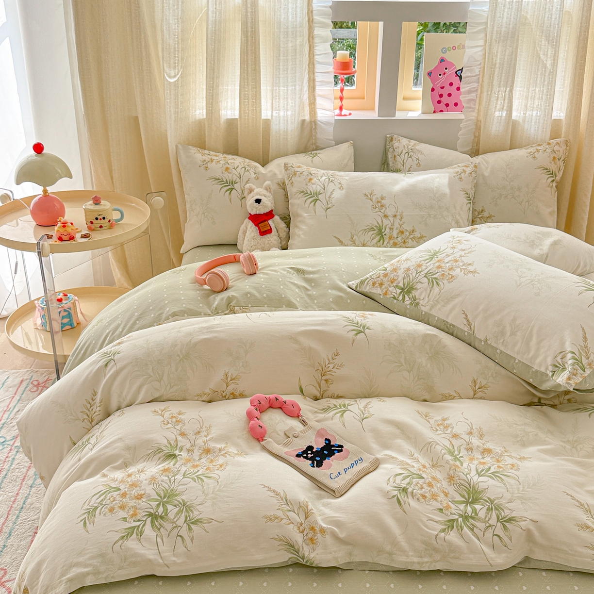 91家纺网 家纺一手货源 找家纺 呗旺鹿 2026新款全棉40支12868花草系列四件套 清雅