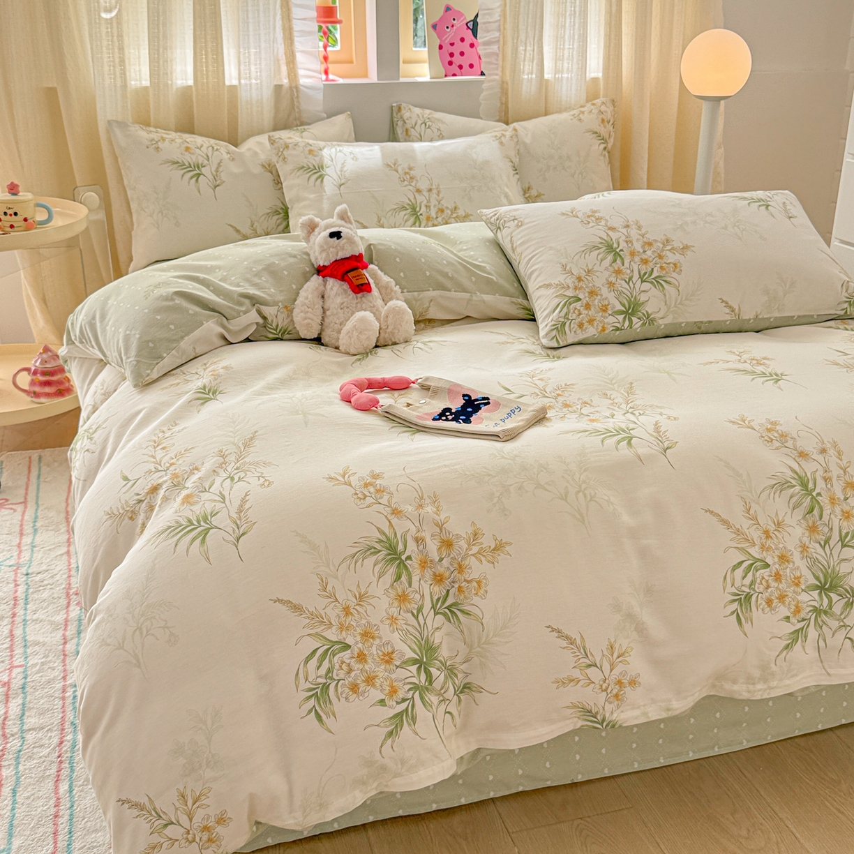 91家纺网 家纺一手货源 找家纺 呗旺鹿 2026新款全棉40支12868花草系列四件套 清雅