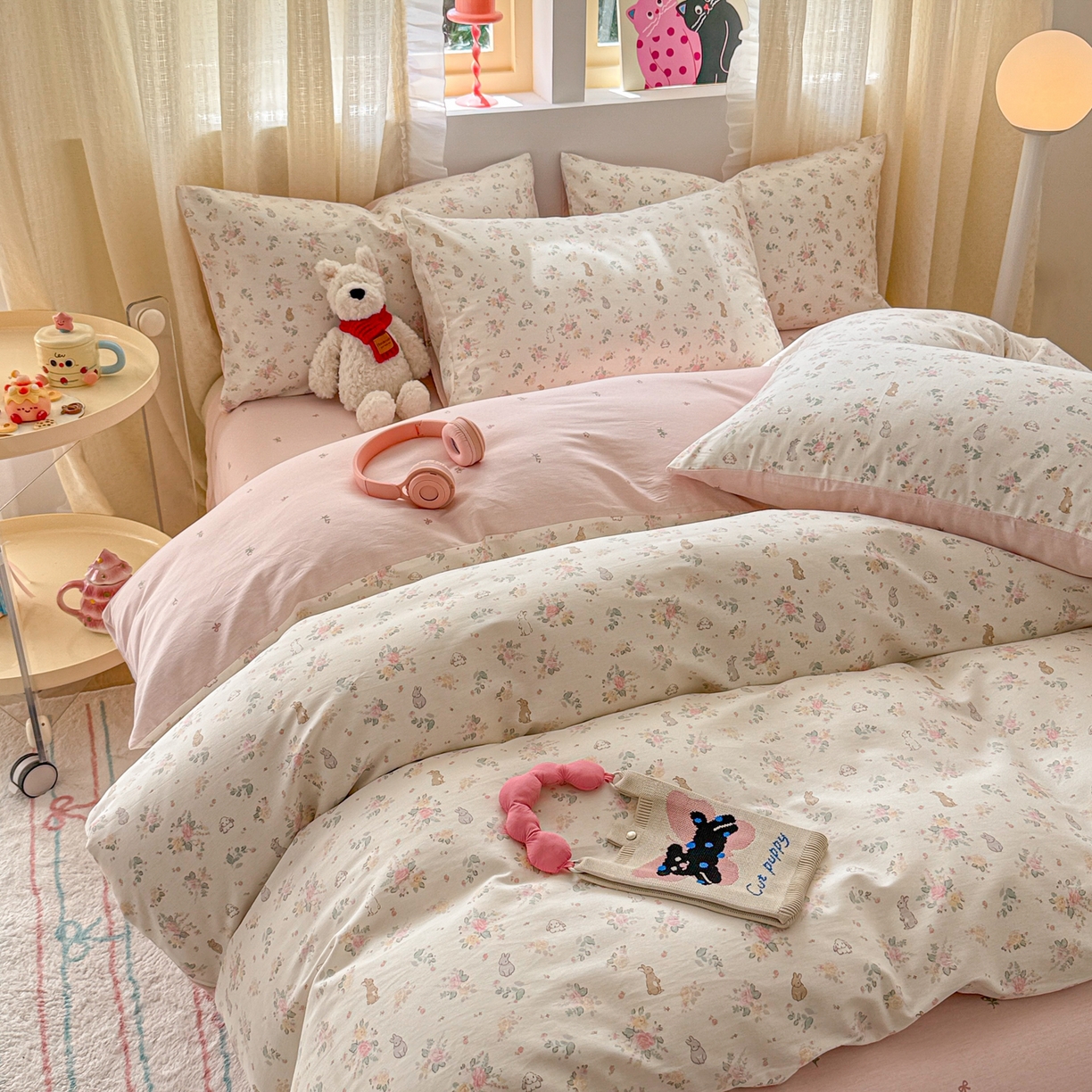 91家纺网 家纺一手货源 找家纺 呗旺鹿 2026新款全棉40支12868花草系列四件套 花园兔