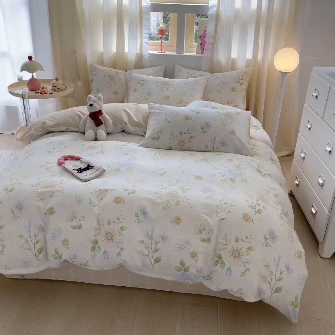 91家纺网 家纺一手货源 找家纺 呗旺鹿 2026新款全棉40支12868花草系列四件套 晓露含香