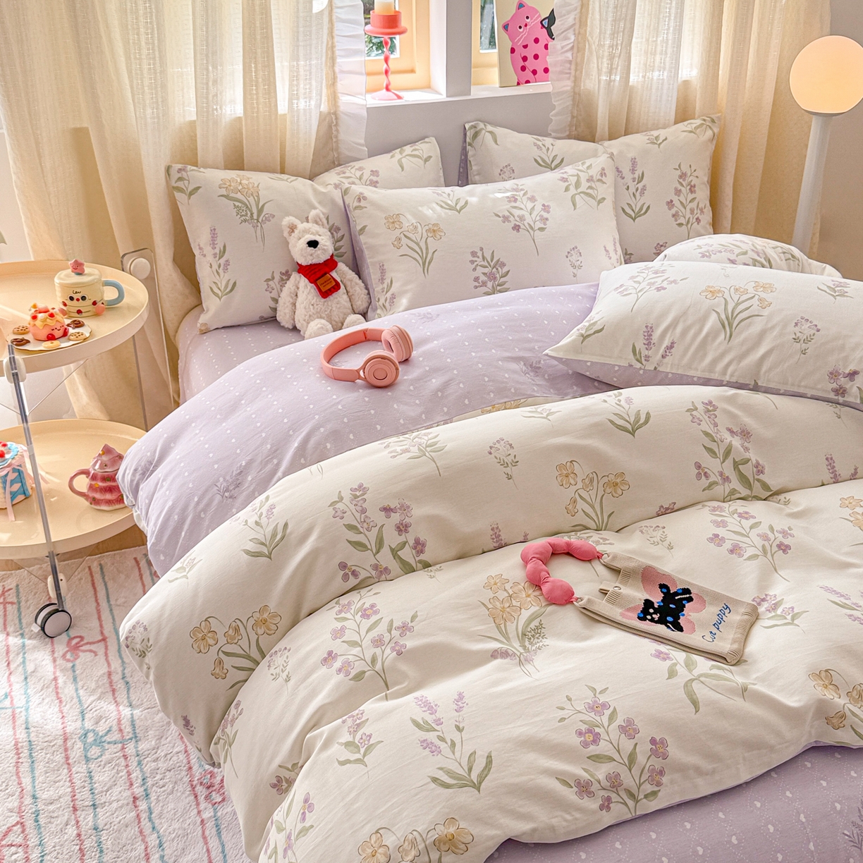 91家纺网 家纺一手货源 找家纺 呗旺鹿 2026新款全棉40支12868花草系列四件套 花海紫嫣