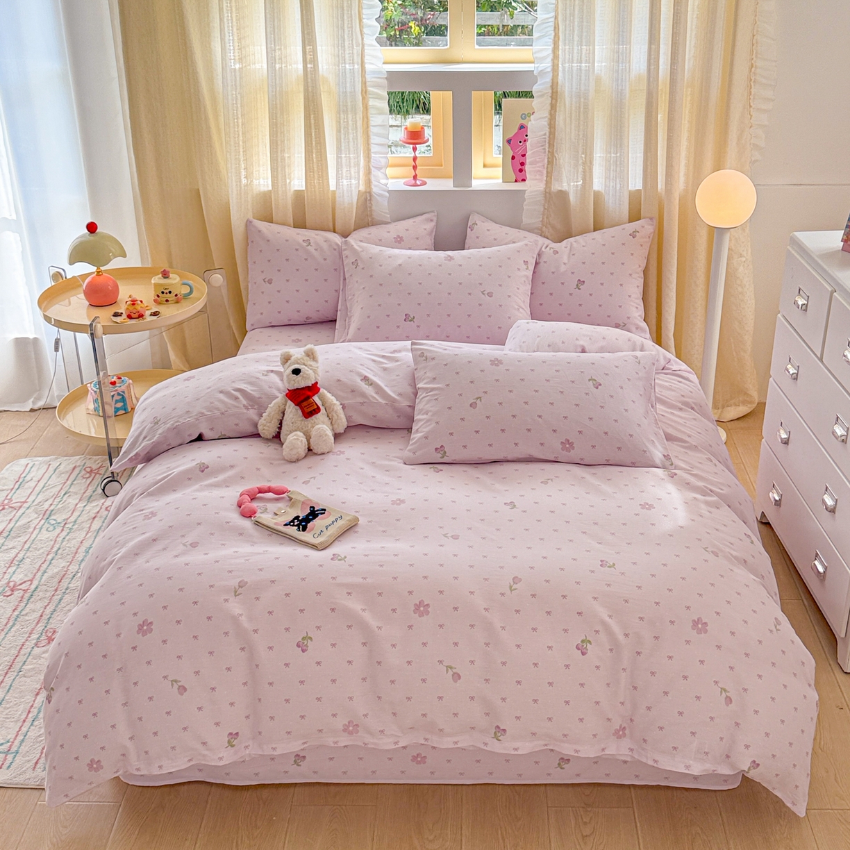 91家纺网 家纺一手货源 找家纺 呗旺鹿 2026新款全棉40支12868花草系列四件套 紫韵